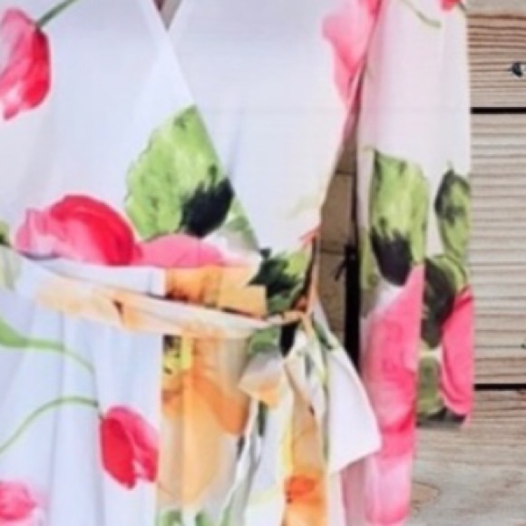 IVORY FLORAL HIGH LOW TIED WAIST FLOWY LINED DRESS - Picture 6 of 10